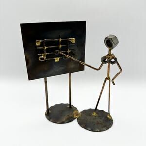 Brutalist Music Teacher Man Nuts Bolts Metal Work Art Piece Sculpture Not Signed